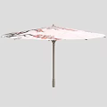 White Outdoor Umbrella With Floral Pattern And Metal Pole For Patio Use