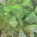 Large Rough Stone Blocks And Small Wood Chips In Outdoor Garden Area