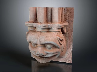 Vintage Stone Architectural Carving With Detailed Animal Head Decorative Element 3d model