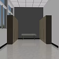 Commercial Kitchen With Stainless Steel Shelves Long Corridor White Walls Windows And Ceiling Lights