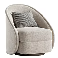 Beige Textured Fabric Leisure Chair With Curved Design And Gray Striped Decorative Pillow