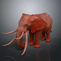 Red Elephant Model With Long Tusks Standing On Dark Background Showing Reflection 3d model