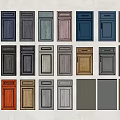 Various Colored Wardrobe Doors With Different Designs On Display Wall