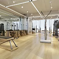 Bright Fitness Studio With Pilates Reformers Arched Mirrors And Plants