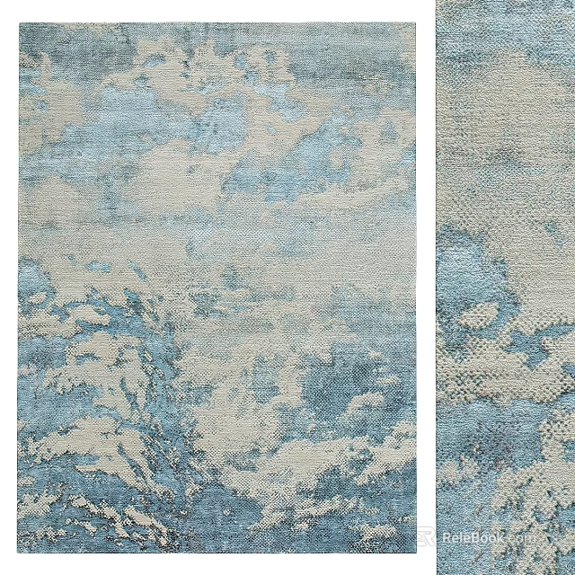 Elegant Modern Blue and White Square Rug with Soft Abstract Cloud Texture 3d model