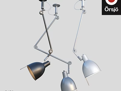 Orsjo Modern Adjustable Arm Pendant Light With Multiple Black And Silver Lamp Heads 3d model