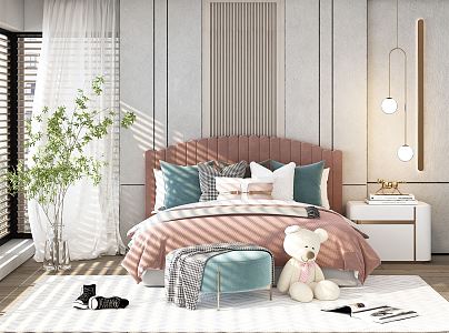 Modern background double bed 3d model