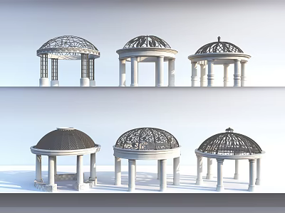 Various Designed Gazebos with Domed Roofs and Columns as Architectural Models 3d model