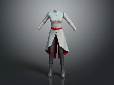 Game Movie Character White Long Coat With Red Belt Red Lining Gray Pants Gray Boots 3d model