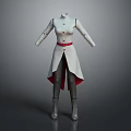 Game Movie Character White Long Coat With Red Belt Red Lining Gray Pants Gray Boots