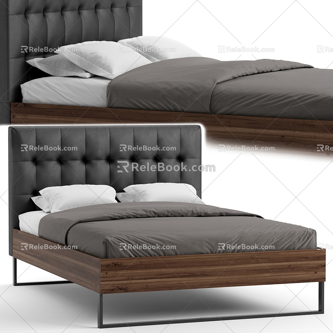 Modern Black Leather Single Bed 3d model