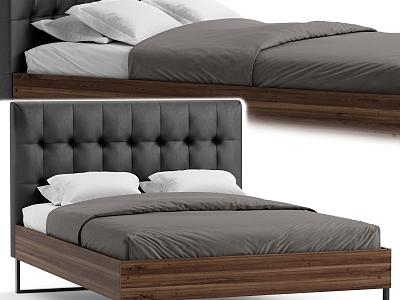 Modern Black Leather Single Bed 3d model