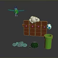 Playful Green Bird Scenery With Wooden Fence White Cloud Blue And White Egg Gray Stones