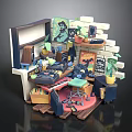 Colorful 3D Creative Room Interior With Keyboard Table Chair Poster And Plants