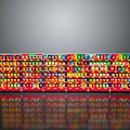 Modern Retail Shelf with Colorful Products and Red Multi tiered Frames