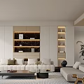 Elegant Modern Living Dining Room Interior With Sofa Coffee Table Bookshelf And Lighting