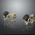 Low Poly Lion Figurines On Reflective Surface With Dark Background 3d model