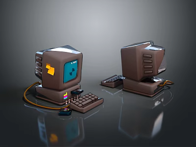 Retro Electronic Appliances Showcasing Vintage Computer Monitors Keyboards And Tower Systems 3d model