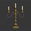 Brass Candelabra With Three Candles And Ornate Design On Black Background