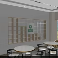 Comfortable Lounge Area Interior With Round White Tables Chairs Long Sofas And Bookshelves