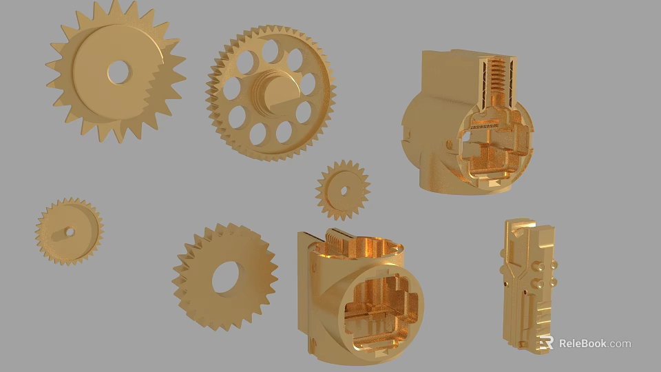 Golden Hardware Tools Gears and Mechanical Parts with Diverse Shapes and Sizes 3d model 