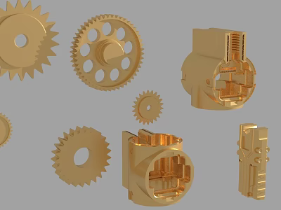 Golden Hardware Tools Gears and Mechanical Parts with Diverse Shapes and Sizes 3d model