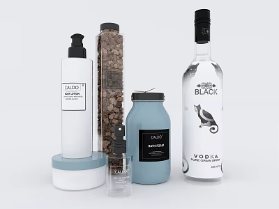 Perfume Cosmetics Assorted Fragrance Bottles With White Blue Containers And Elegant Labels 3d model