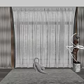 Gray Curtains With Sheer Panels For Modern Room Window With Building And Trees View