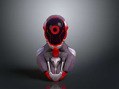 Mechanical Sci Fi Character With Red Black Armor Torso And Circular Eye 3d model