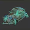 Vintage Volkswagen Beetle With Rusted Blue And Red Exterior On Gray Background