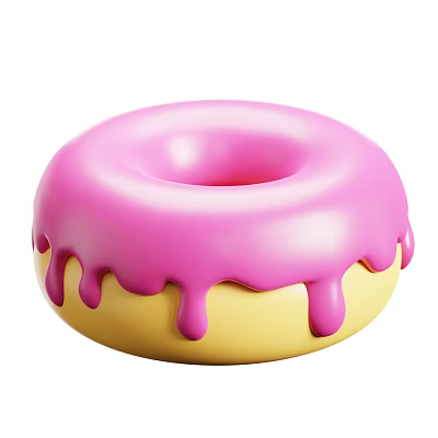 Appetizing Donut With Pink Dripping Frosting And Yellow Base 3d model