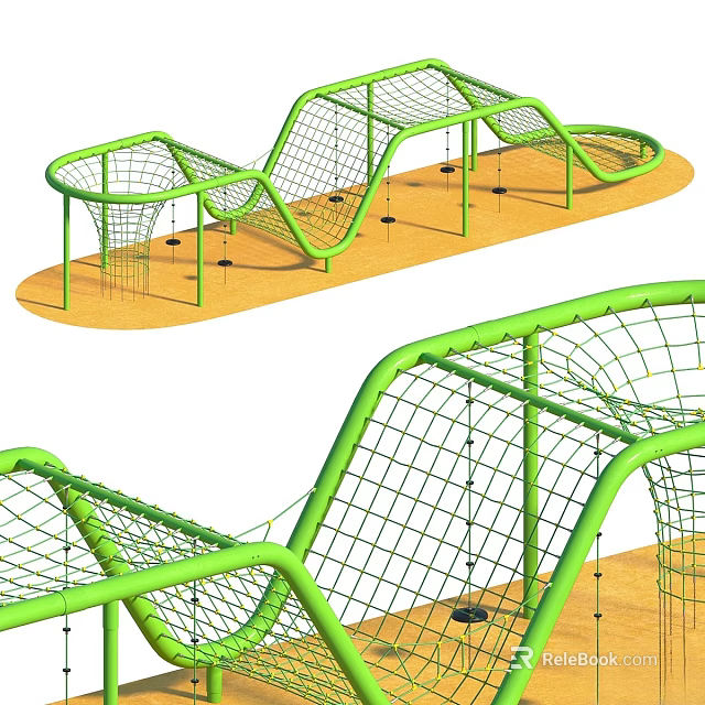 Green Net Climbing Structure With Wavy Frame And Safety Ground Surface 3d model 