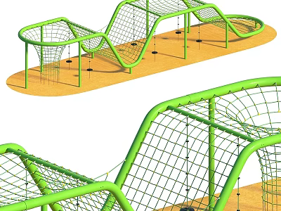 Green Net Climbing Structure With Wavy Frame And Safety Ground Surface 3d model
