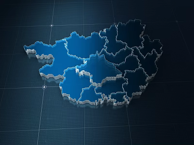 3D Regional Map Outline with Blue Fill and Grid Background Design 3d model