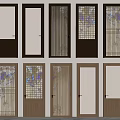 Modern Hinged Doors With Various Designs Including Grid Patterns And Wooden Frames 3d model