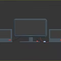 Modern Computer Setup With Main Monitor Small Screens Keyboard And Mouse