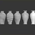 White Sculpture Carving Vases With Various Textures Shapes Spiral Patterns Petal Edges And Reflections