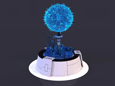 Modern Commercial Tech Equipment Featuring Blue Spherical Design And City Model Base 3d model