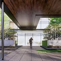 Garden Landscape With Glass Roof Outdoor Seating Water Feature And Red Maple Trees