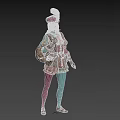 A Woman in Fantasy Style Colorful Outfit with Feathered Hat Backpack and Tight Pants