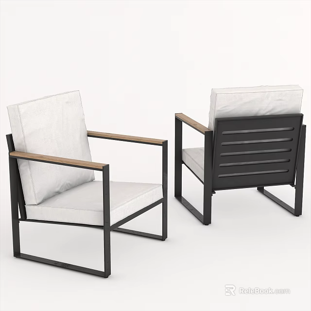 Stylish Single Sofa in Modern Design with Fabric Upholstery and Black Metal Legs 3d model 