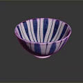 Hand Carved Ceramic Bowl With Blue And White Vertical Stripes Artistic Design