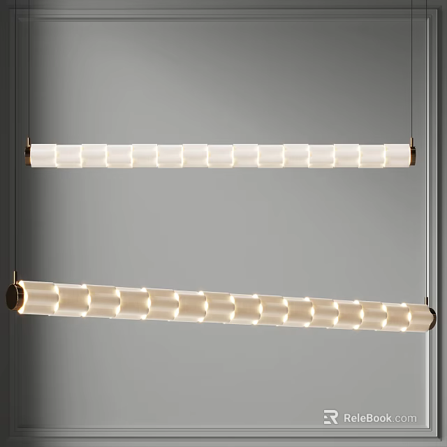 Modern Linear Chandelier With Gold Metal Frame And White Glass Tubes 3d model 