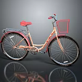Vintage Bicycle With Red Seat Front Basket Rear Rack And Light Beige Frame