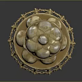 Golden Decorative Staff With Intricate Top Bottom Designs On Dark Reflective Background