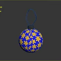 Blue Decorative Ball With Gold Star Patterns And Black Hanging Loop For Home Decoration