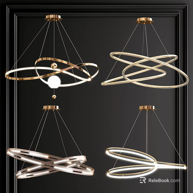 Modern Metallic Chandeliers With Circular Ring Design And Illuminated Hanging Structure 3d model 