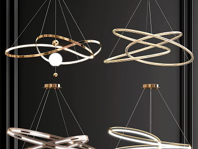 Modern Metallic Chandeliers With Circular Ring Design And Illuminated Hanging Structure 3d model