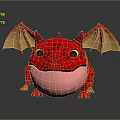 Cute Red Cartoon Dragon Character With Yellow Wings Big Eyes And Pink Belly