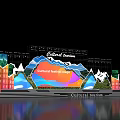 Ballroom Stage With Cultural Tourism Theme Mountain Backdrop And Colorful Festival Decorations